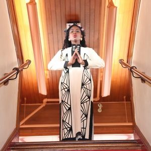 Vintage‎ Shangri-La Boutique Linen & Velvet Maxi Dress w/ Pockets